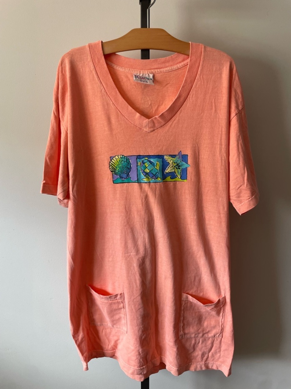 90s Vintage I Can Too Sport Tshirt Dress Coral 100% Cotton Peach Graphic Boxy